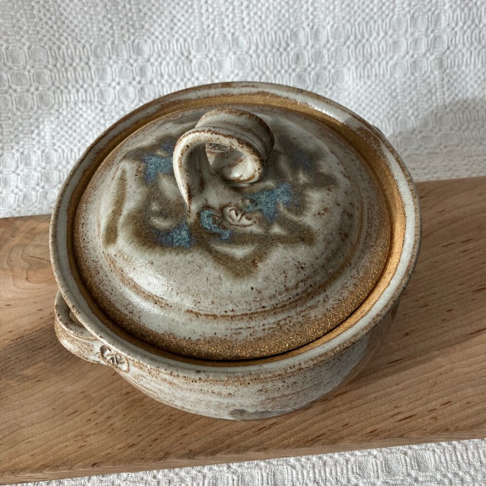 Signed "Rost" Lidded Bowl Attributed to Marguerite Rost Stoneware Earth Tones